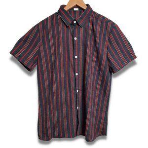SHEIN Men's Large Red and Charcoal Striped Short Sleeve Shirt